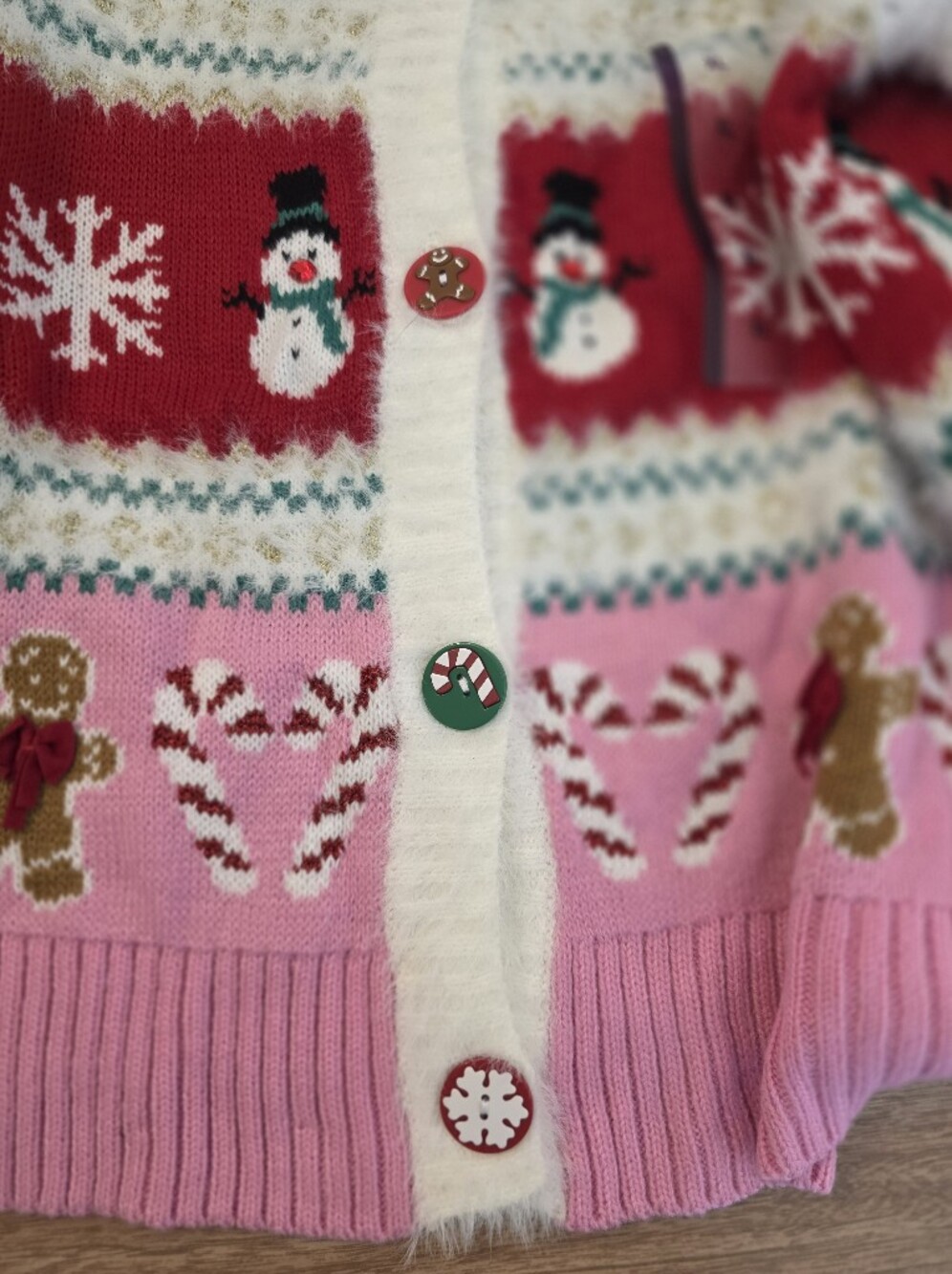 33 Degrees Women’s XL Christmas Cardigan Snowman Gingerbread Fuzzy Sweater - Picture 9 of 16